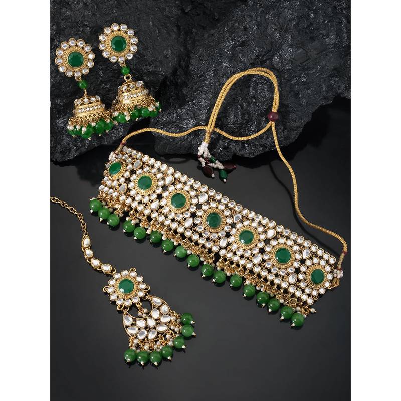 Aheli traditional choker necklace earring maang tikka jewellery set for women