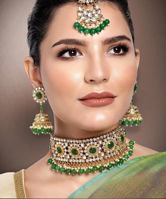 Aheli traditional choker necklace earring maang tikka jewellery set for women 2
