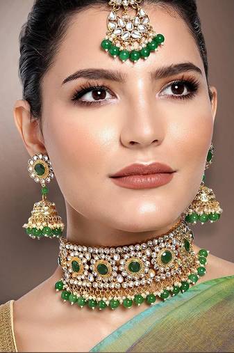 Aheli traditional choker necklace earring maang tikka jewellery set for women