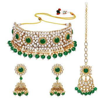 Aheli traditional choker necklace earring maang tikka jewellery set for women 3