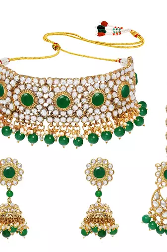 Aheli traditional choker necklace earring maang tikka jewellery set for women