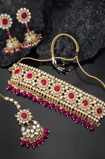 Aheli traditional choker necklace earring maang tikka jewellery set for women