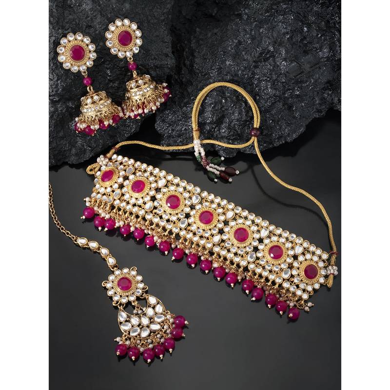 Aheli traditional choker necklace earring maang tikka jewellery set for women
