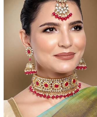 Aheli traditional choker necklace earring maang tikka jewellery set for women 2