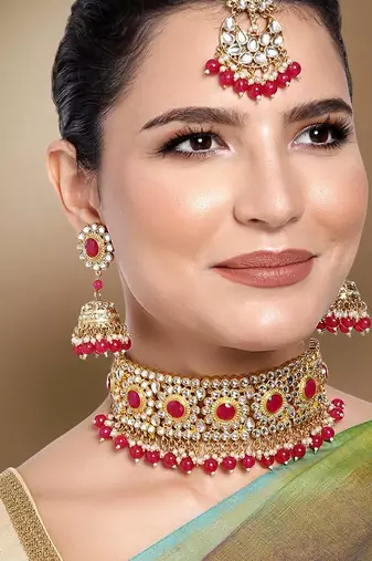 Aheli traditional choker necklace earring maang tikka jewellery set for women