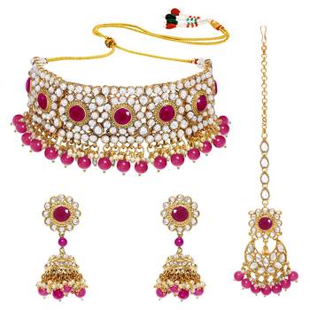 Aheli traditional choker necklace earring maang tikka jewellery set for women 3
