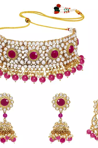 Aheli traditional choker necklace earring maang tikka jewellery set for women