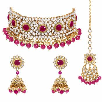 Aheli traditional choker necklace earring maang tikka jewellery set for women 4