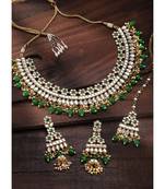 Aheli green choker necklace with earrings maang tikka for women indian traditional jewellery set