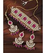 Aheli choker necklace with earrings maang tikka for women indian traditional jewellery set