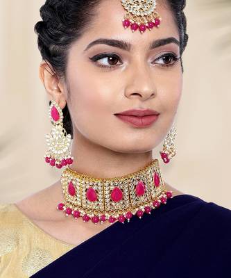 Aheli choker necklace with earrings maang tikka for women indian traditional jewellery set 2