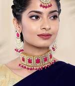 Aheli choker necklace with earrings maang tikka for women indian traditional jewellery set