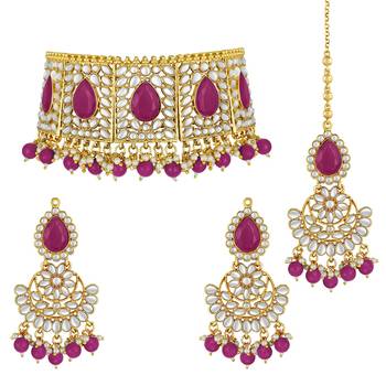 Aheli choker necklace with earrings maang tikka for women indian traditional jewellery set 3
