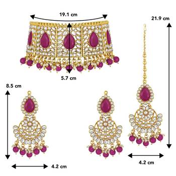 Aheli choker necklace with earrings maang tikka for women indian traditional jewellery set 4