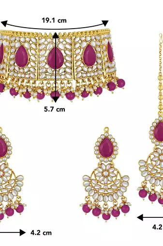 Aheli choker necklace with earrings maang tikka for women indian traditional jewellery set