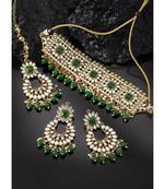 Aheli bridal kundan green choker necklace with earrings maang tikka for women jewellery set