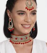 Aheli kundan choker necklace with earrings maang tikka for women indian traditional jewellery set