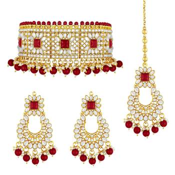 Aheli kundan choker necklace with earrings maang tikka for women indian traditional jewellery set 3
