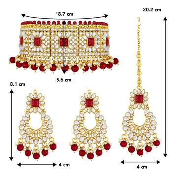 Aheli kundan choker necklace with earrings maang tikka for women indian traditional jewellery set 4