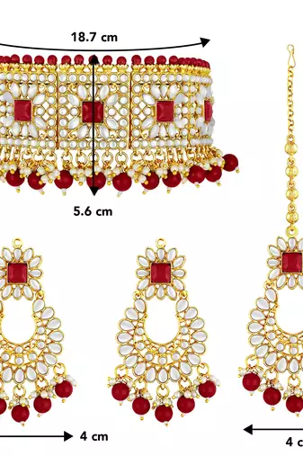 Aheli kundan choker necklace with earrings maang tikka for women indian traditional jewellery set