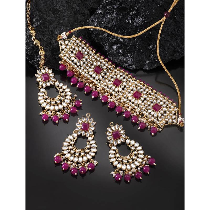 Aheli kundan choker necklace with earrings maang tikka for women traditional jewellery set