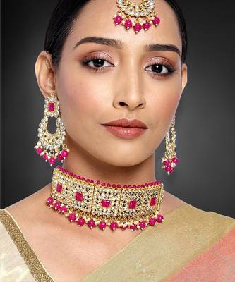 Aheli kundan choker necklace with earrings maang tikka for women traditional jewellery set 2
