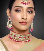 Aheli kundan choker necklace with earrings maang tikka for women traditional jewellery set