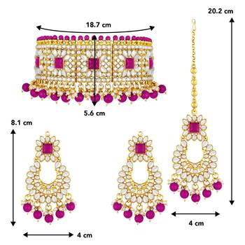 Aheli kundan choker necklace with earrings maang tikka for women traditional jewellery set 4