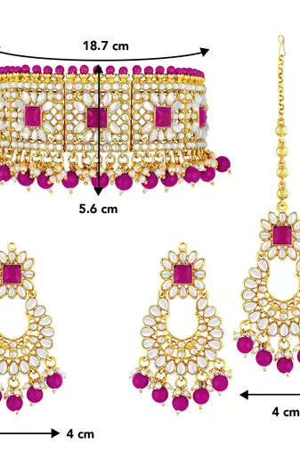 Aheli kundan choker necklace with earrings maang tikka for women traditional jewellery set