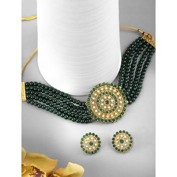 Aheli kundan choker necklace with big round stud earrings traditional jewellery set for women 2