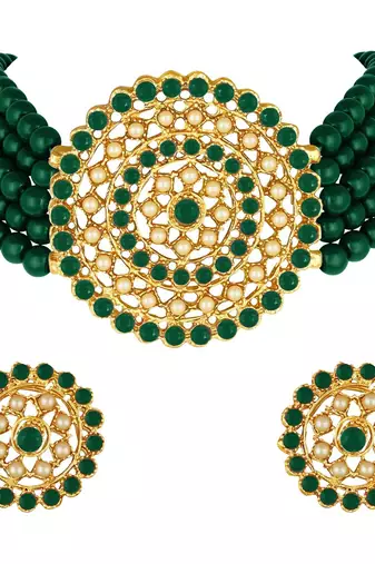 Aheli kundan choker necklace with big round stud earrings traditional jewellery set for women