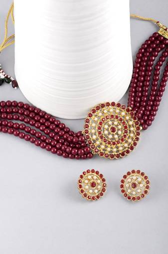 Aheli kundan choker necklace with round earrings traditional jewellery set for womens