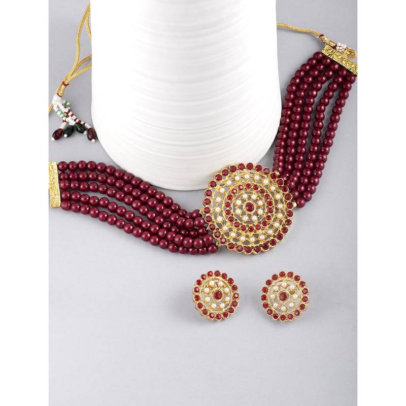 Aheli kundan choker necklace with round earrings traditional jewellery set for womens