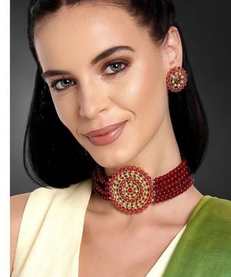 Aheli kundan choker necklace with round earrings traditional jewellery set for womens 2