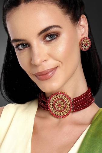 Aheli kundan choker necklace with round earrings traditional jewellery set for womens