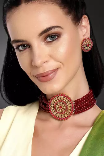 Aheli kundan choker necklace with round earrings traditional jewellery set for womens