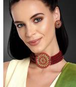 Aheli kundan choker necklace with round earrings traditional jewellery set for womens