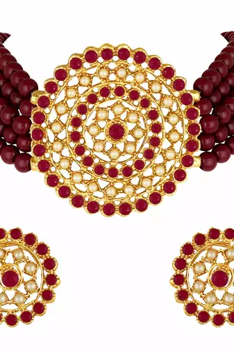 Aheli kundan choker necklace with round earrings traditional jewellery set for womens