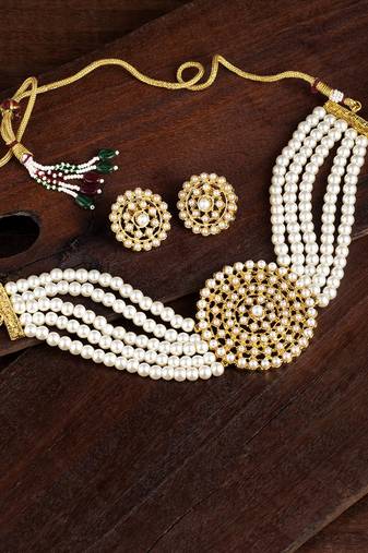 Aheli kundan choker necklace with round earrings traditional jewellery set for womens
