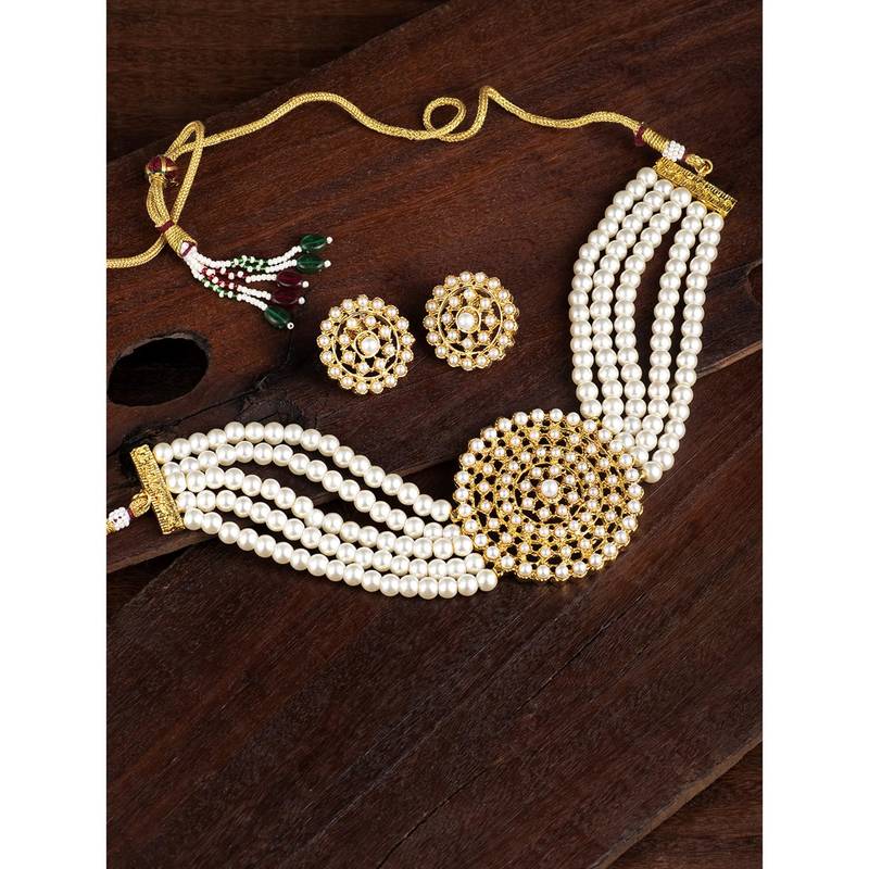 Aheli kundan choker necklace with round earrings traditional jewellery set for womens