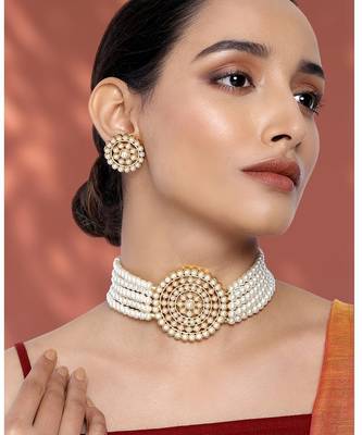 Aheli kundan choker necklace with round earrings traditional jewellery set for womens 2