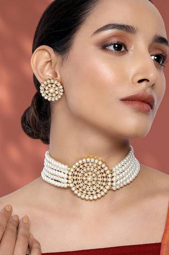 Aheli kundan choker necklace with round earrings traditional jewellery set for womens
