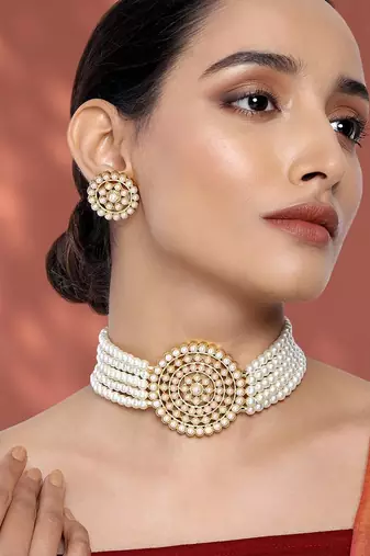 Aheli kundan choker necklace with round earrings traditional jewellery set for womens