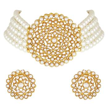 Aheli kundan choker necklace with round earrings traditional jewellery set for womens 3