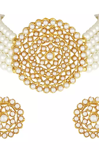 Aheli kundan choker necklace with round earrings traditional jewellery set for womens