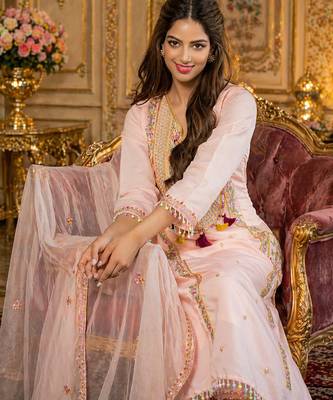 Designer pink ethnic kurta sharara set with heavy embroidery & dupatta 4