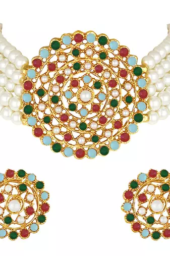 Aheli kundan choker necklace with round earrings traditional jewellery set for womens