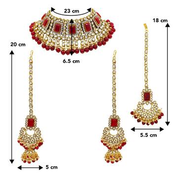 Aheli bridal kundan pearl choker necklace with earrings maang tikka for women indian traditional jewellery set 4