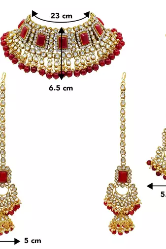Aheli bridal kundan pearl choker necklace with earrings maang tikka for women indian traditional jewellery set