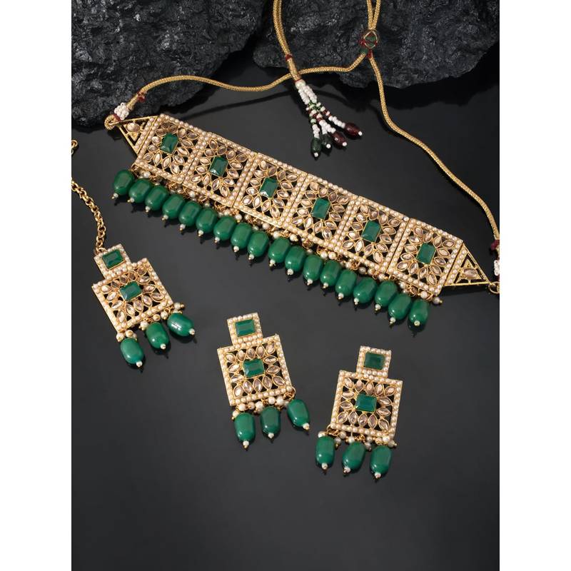 Aheli traditional kundan pearl bridal choker necklace jewellery set for women
